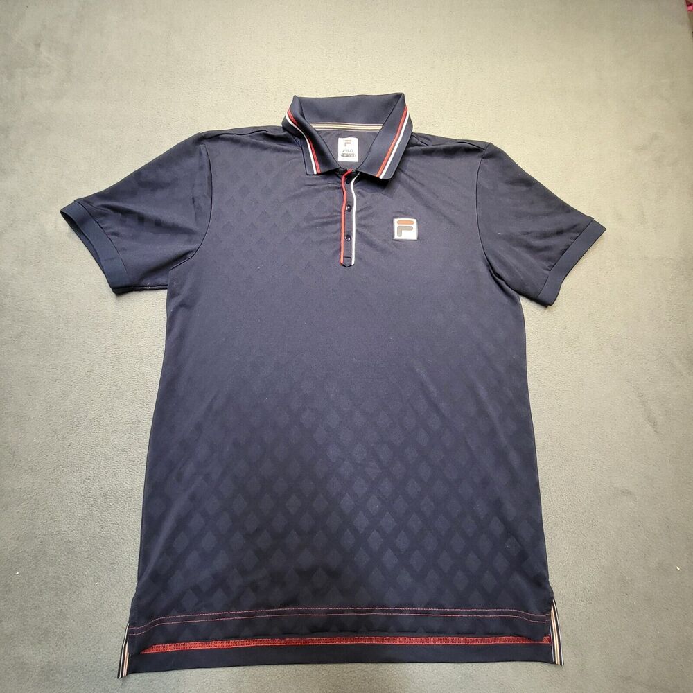 Fila Polo Shirt Mens S Blue Short Sleeve Argyle
